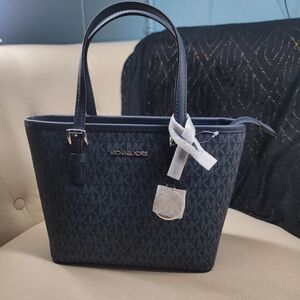 MICHAEL KORS Jet Set Travel XS Logo Top Zip Tote Bag NAVY